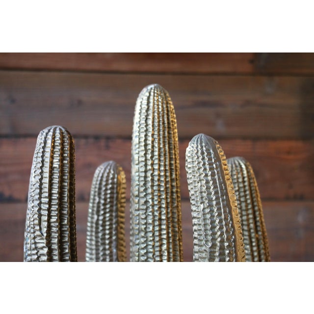 Large Brass Saguaro Cactus With Road Runner Sculpture — Korea, Circa 1970s For Sale - Image 9 of 18