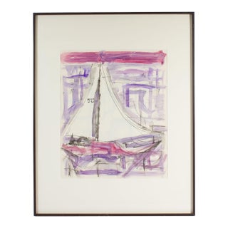 1961 Abstract Mixed Media Painting of a Sail Boat by Harry Hilson For Sale