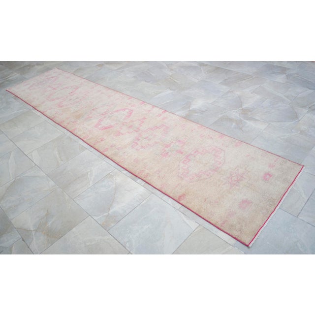 1960s Turkish Hand-Knotted Muted Runner Rug Low Pile Hallway Decor 3x12 Ft Approx For Sale - Image 13 of 16