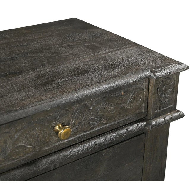 Farmhouse Transitional Style Hand Carved Solid Wood Ash Gray Nightstand With 3-Drawers For Sale - Image 3 of 4