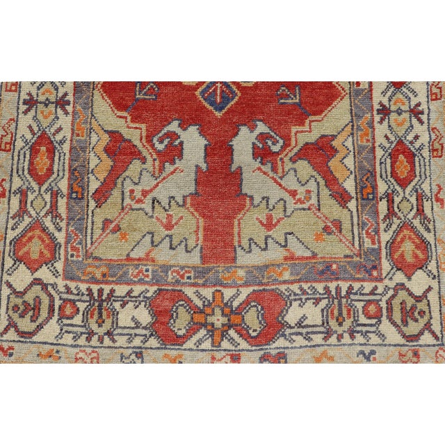Ivory Vintage Turkish Oushak Rug With Bold Red, Indigo Blue, Saffron Gold and Ivory For Sale - Image 8 of 11