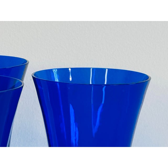 1930s 1930s Art Deco Style Cobalt Parfait Glass Stems- Set of 4 For Sale - Image 5 of 6