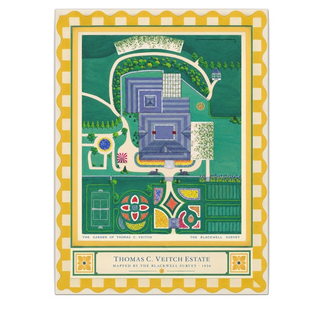 Atelier Aria Lumae the Grand Estate Cartography Set of 2 Shore Estate Faux Checkered Border Fine Art Hge Gallery Board Print 34" X 18" Wallspace For Sale - Image 15 of 18