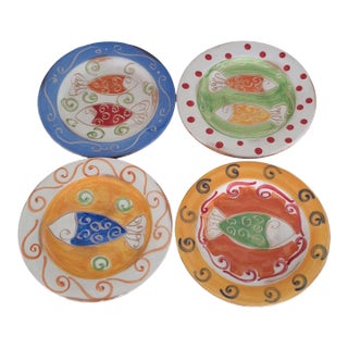 20th Century Napa Home & Garden Seafood Fish Design Plates, Made in Italy- Set of 4 For Sale