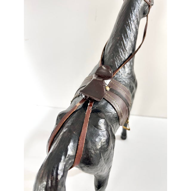 Vintage Black Equestrian Horse Sculpture With Leather Saddle & Bridle For Sale - Image 9 of 12