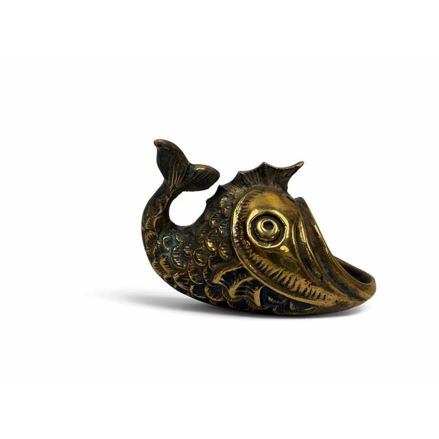 Mid-Century Modern Stamped Vintage Walter Bosse Mid-Century Brass Fish Ashtray Catchall For Sale - Image 3 of 6