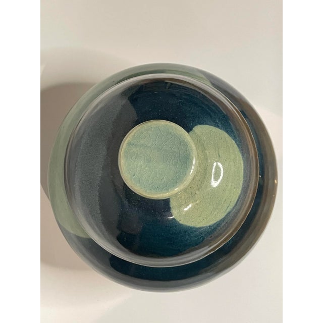 Ceramic Abstract Modern Blue Ceramic Lidded Ginger Jar For Sale - Image 7 of 11