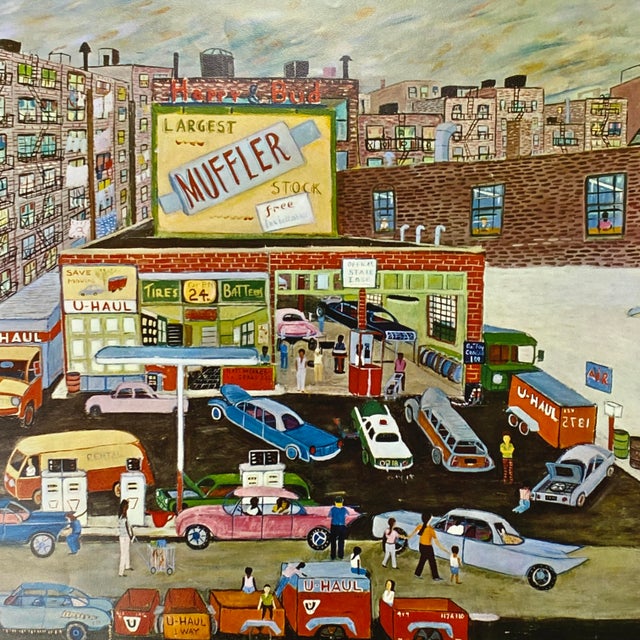 Ralph Fasanella - Judith L.Posner Exhibition Lithograph (1975). Painting featured is Happy and Bud’s Service Station...