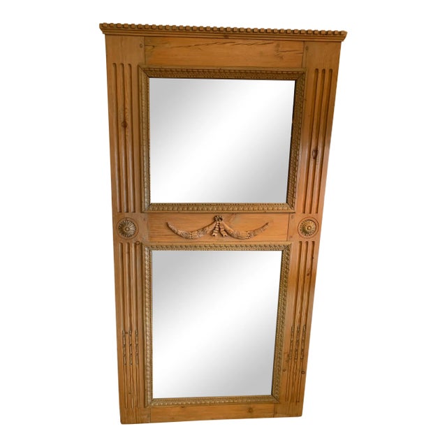Antique French Hand Carved Oak Trumeau Mirror For Sale