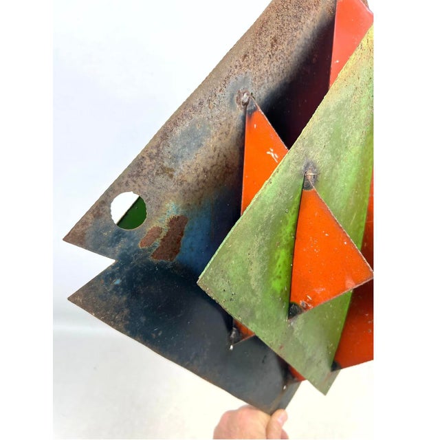 Green Mid Century Modern Kinetic Metal Hanging Fish Sculpture With Painted Enamel Fins For Sale - Image 8 of 9
