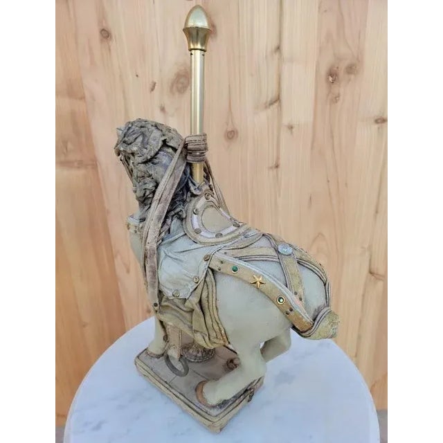 Metal Vintage Leather Carousel Horse Signed by Teresa Corning For Sale - Image 7 of 12