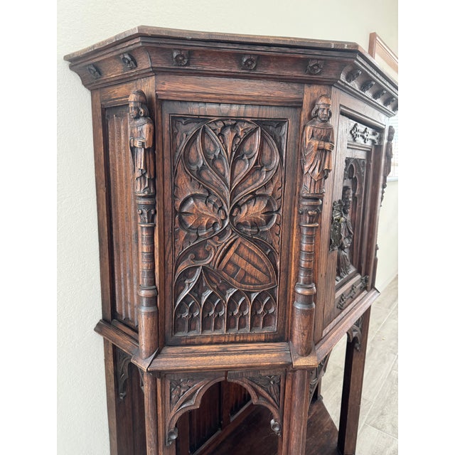 Gothic 17th-Century French Gothic Revival Credence Vestry Cabinet For Sale - Image 3 of 12