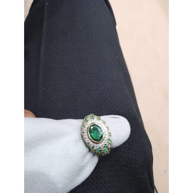 Metal Natural 18k Gold Emerald Halo Ring With 0.77ct Diamonds, New Design For Sale - Image 7 of 8