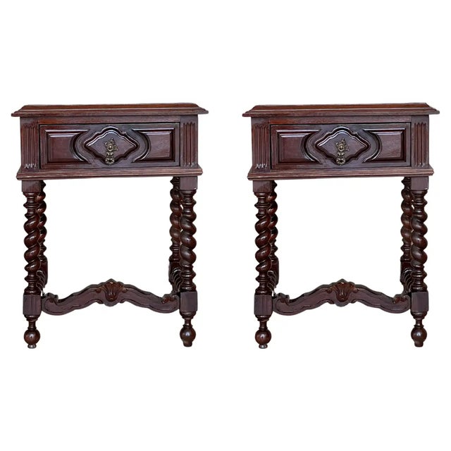 Brown 20th Century Pair of Solid Carved French Nightstands With Solomonic Columns For Sale - Image 8 of 8