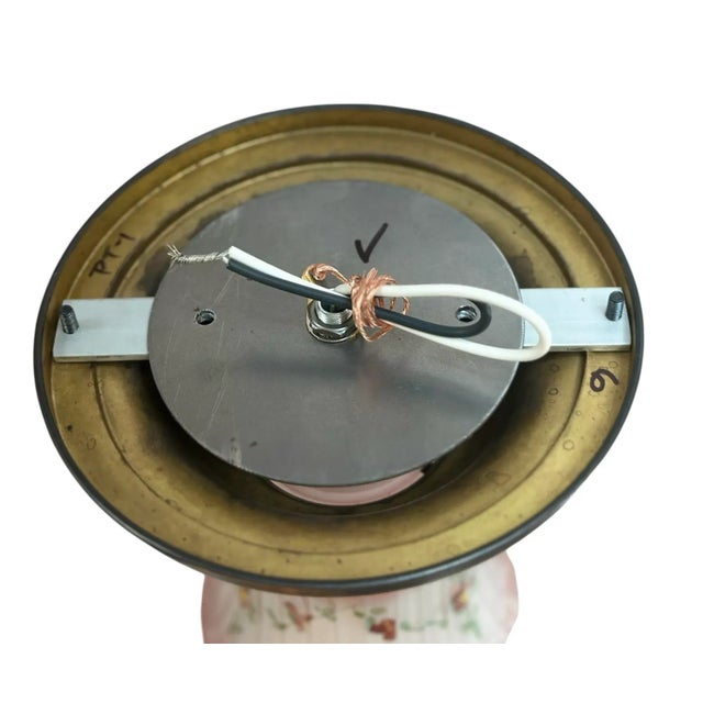 1920s Pair of Hand Painted Botanical Shades on Dark Painted Brass Holders For Sale - Image 5 of 5