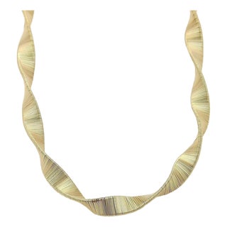 Mid 20th Century Wide Fancy Twisted 14k Yellow Gold Necklace For Sale