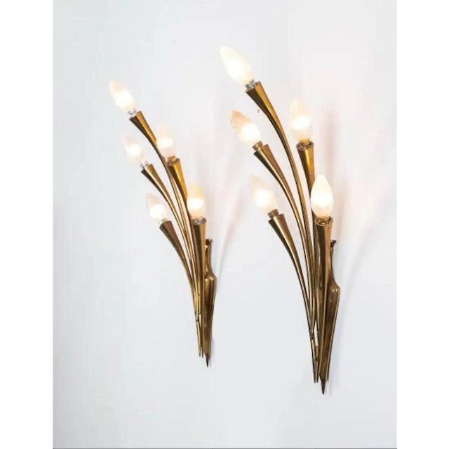 Two 1950 Mid-Century Modern Brass Wall Sconces by Oscar Torlasco for Lumi Milano For Sale - Image 9 of 16