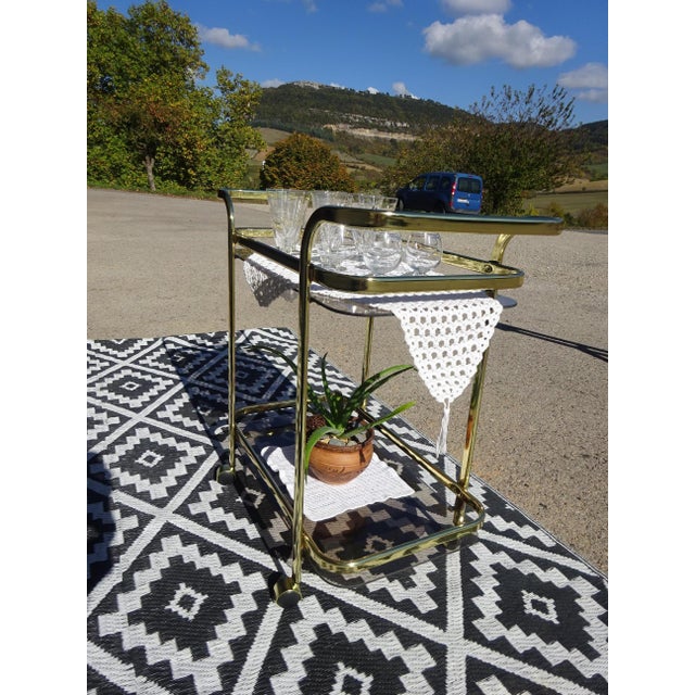 Rolling Serving Cart in Gilded Metal and Glass, 1980s For Sale - Image 9 of 17
