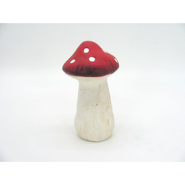 Sturdy, self-standing ceramic mushroom Appears to be unglazed No chips nor cracks nor crazing Discolored blotches on stem,...