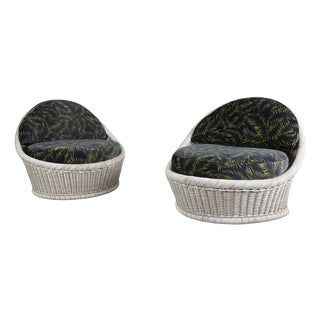 White Woven Rattan Armchairs from Vivai del Sud, 1970s, Set of 2 For Sale