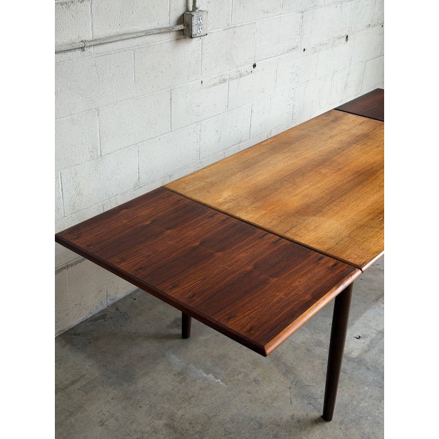 Danish Rosewood Dining Table With Expandable Pull Out Draw Leaves Denmark N&r Møbler 1960s For Sale - Image 9 of 10