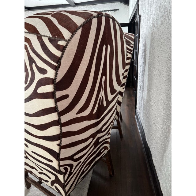 Zebra Print Cow-Hide Dome Style Chairs, Pair For Sale - Image 9 of 12