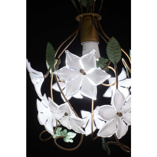 Vintage Murano Style Chandelier White Flowers, 1980 For Sale - Image 4 of 10