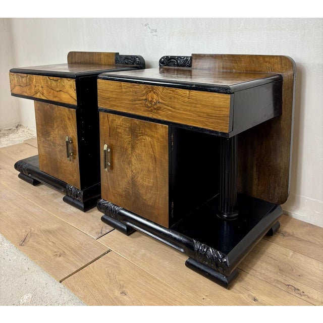 1940s Art Deco Nightstands with Columns, 1940, Set of 2 For Sale - Image 5 of 12