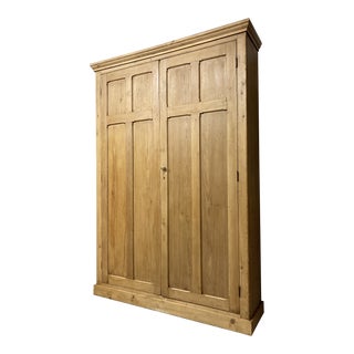 19th Century English Pine Wardrobe Linen Cupboard For Sale