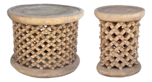 Handcrafted Bamileke Style Brown Coffee Tables – Set of 2