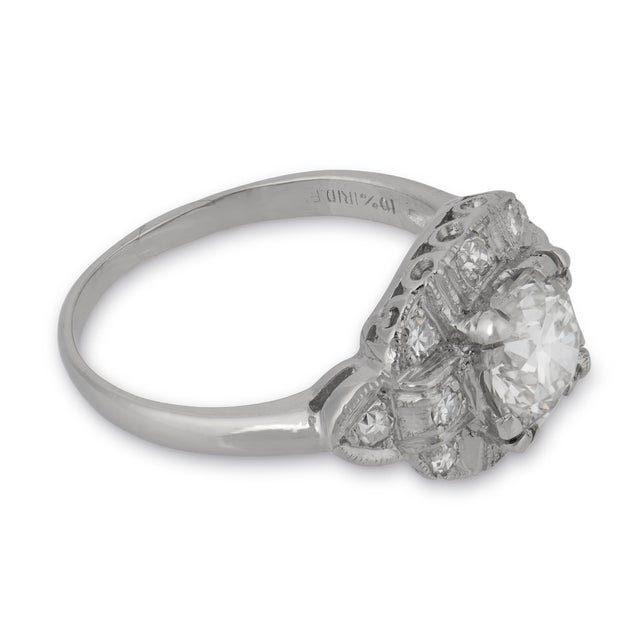 1930s Art Deco Gia 1.15 Carat Old European Diamond Platinum Engagement Ring, Size 5.25 For Sale - Image 4 of 7