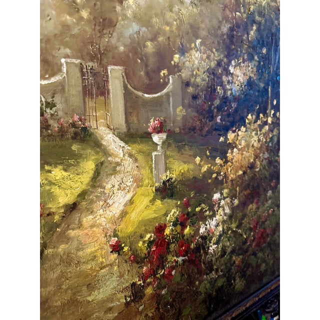Wood Framed Oil Painting on Canvas - the Rose Garden For Sale - Image 7 of 9
