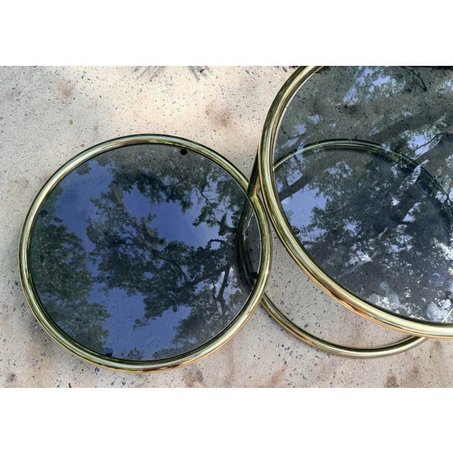 Mid Century Modern Brass and Glass 3 Tier Circular Swiveling Side End Table For Sale - Image 9 of 11