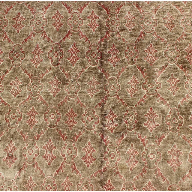 Mid 20th Century Vintage Turkish Tulu Rug With Repeating Coral Motifs on a Faded Brown Green Field For Sale - Image 5 of 8