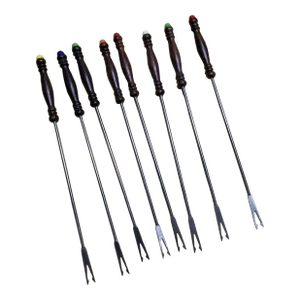 Vintage German Rostfrei Fondue Forks with Teak Handles & Colored Buttons- Set of 8