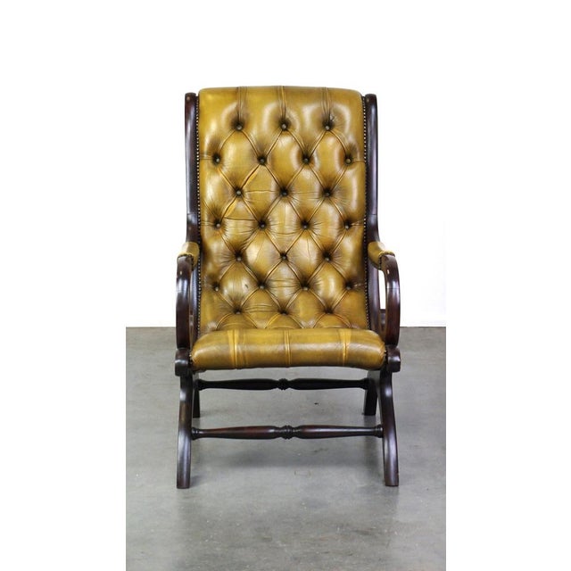 Cowhide Leather Chesterfield Armchair with Wood For Sale - Image 3 of 15