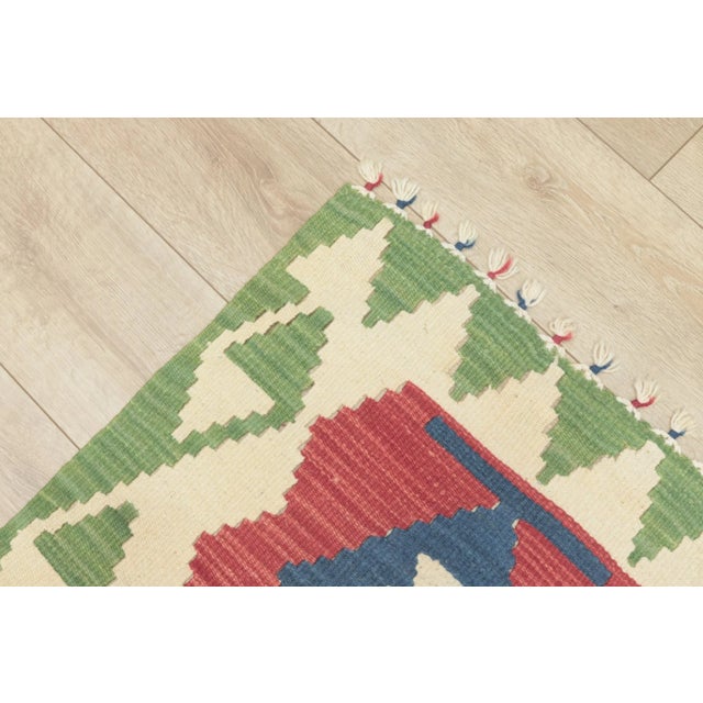 1960s Tribal Geometric Red and Green Kilim Rug For Sale - Image 10 of 13
