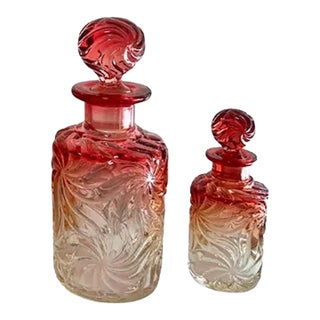Antique Baccarat Rose Tienté Pinwheel Perfume Bottles – Set of 2 For Sale