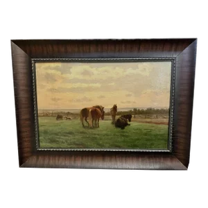 Mid 19th Century Oil Painting on Canvas of Horses, Reiner Dahlen, Germany, Framed