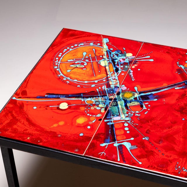 Ceramic Coffee Table with red tiles, signed Elli Bianchetti, Italy Mid-20th century For Sale - Image 7 of 9