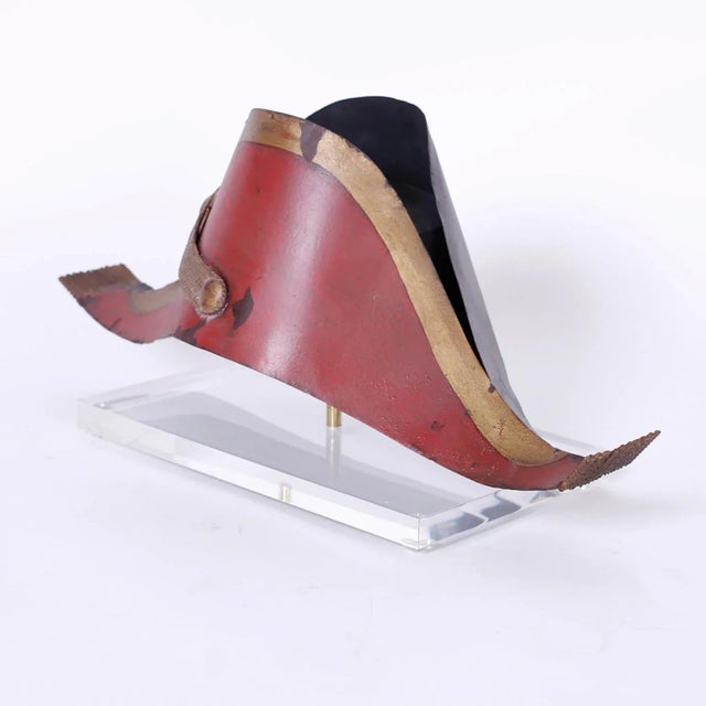 English Tole Military Hat Trade Sign on Lucite For Sale - Image 3 of 6