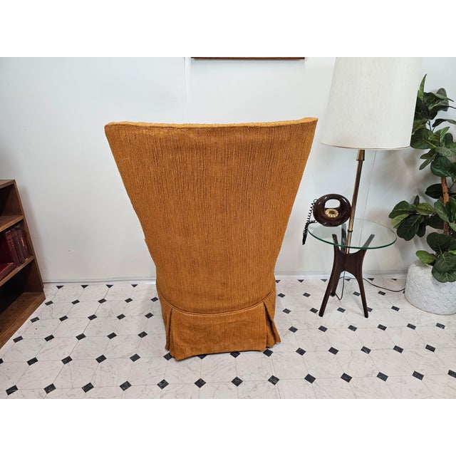 Burnt Orange Mid Century Modern Wingback Orange Chenille Chair For Sale - Image 8 of 9