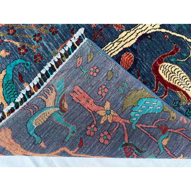 Slate Blue Persian Peacock Tree of Life Hand-Knotted Wool Rug - 3'3" X 5'0 For Sale - Image 11 of 11