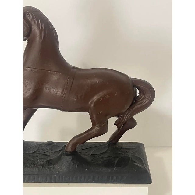 Antique Cast Metal Horse Statue – Early 20th Century Spelter Clock Topper Figurine For Sale - Image 10 of 11