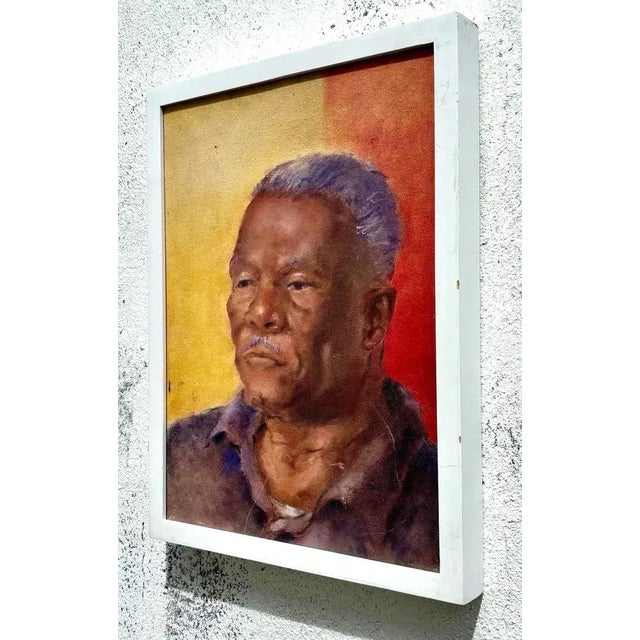 This portrait captures a man with a solemn, thoughtful expression, his features rendered with a sense of dignity and quiet...