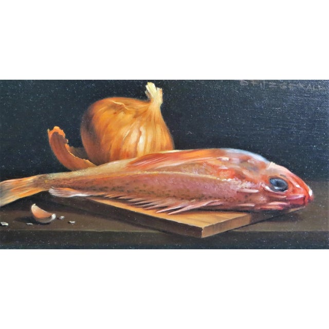 A painting by Dorothy Fitzgerald of a red snapper fish on a table. Painting is on canvas and in excellent condition. Dates...