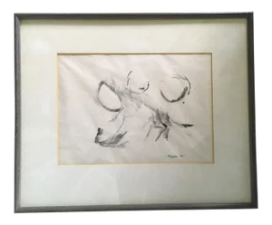 1960s Vintage Thomas Merton Famed Monk, Writer, Theologian Abstract Calligraphic Painting