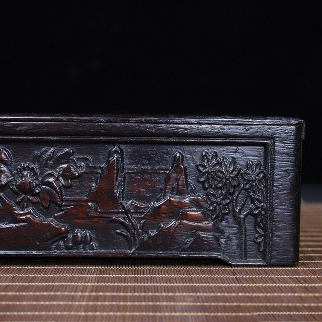 Carved Hardwood Box With Landscape Scenes and Sliding Lid For Sale - Image 10 of 10