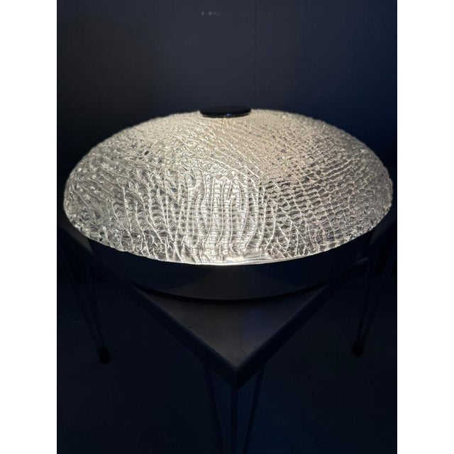 Large Textured Ice Glass and Chrome Flush Mount, 1970 For Sale - Image 9 of 16