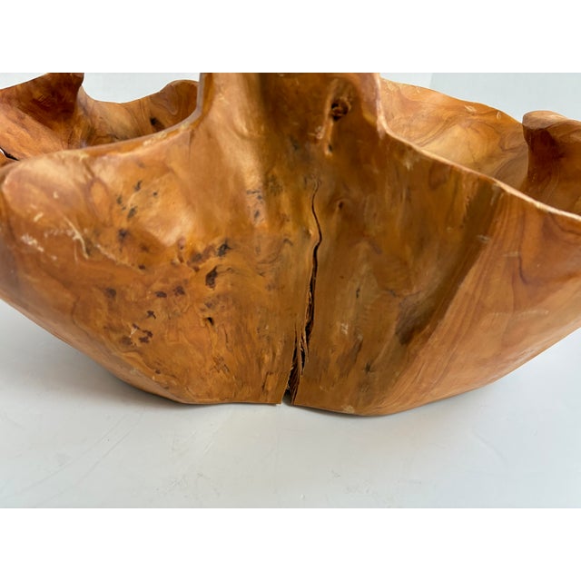 Mid 20th Century Vintage Hand-Carved Burl Wood Bowl – Large Organic Basket-Style Decorative Centerpiece For Sale - Image 5 of 11